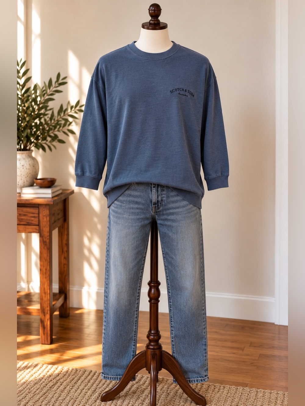 Scotch & Soda Blue Oversized 7/8 Sleeve Shirt Men’s Large Relaxed Streetwear
